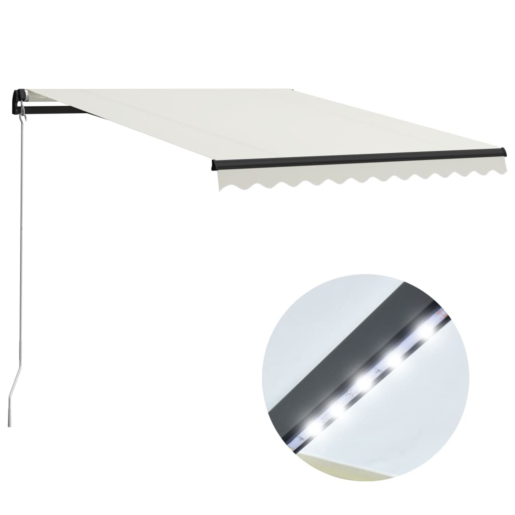 Copertină retractabilă manual cu LED, crem, 300 x 250 cm