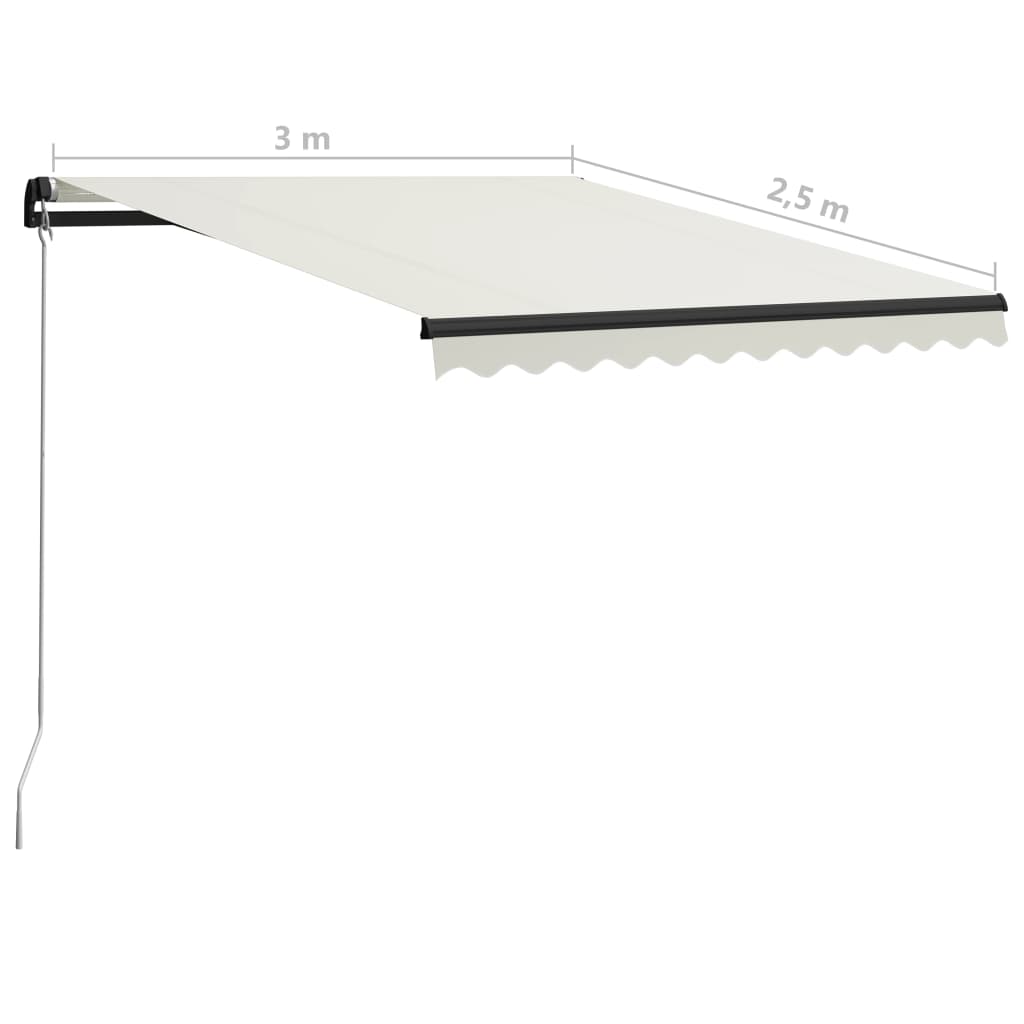 Copertină retractabilă manual cu LED, crem, 300 x 250 cm