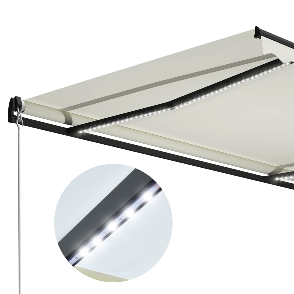 Copertină retractabilă manual cu LED, crem, 300 x 250 cm