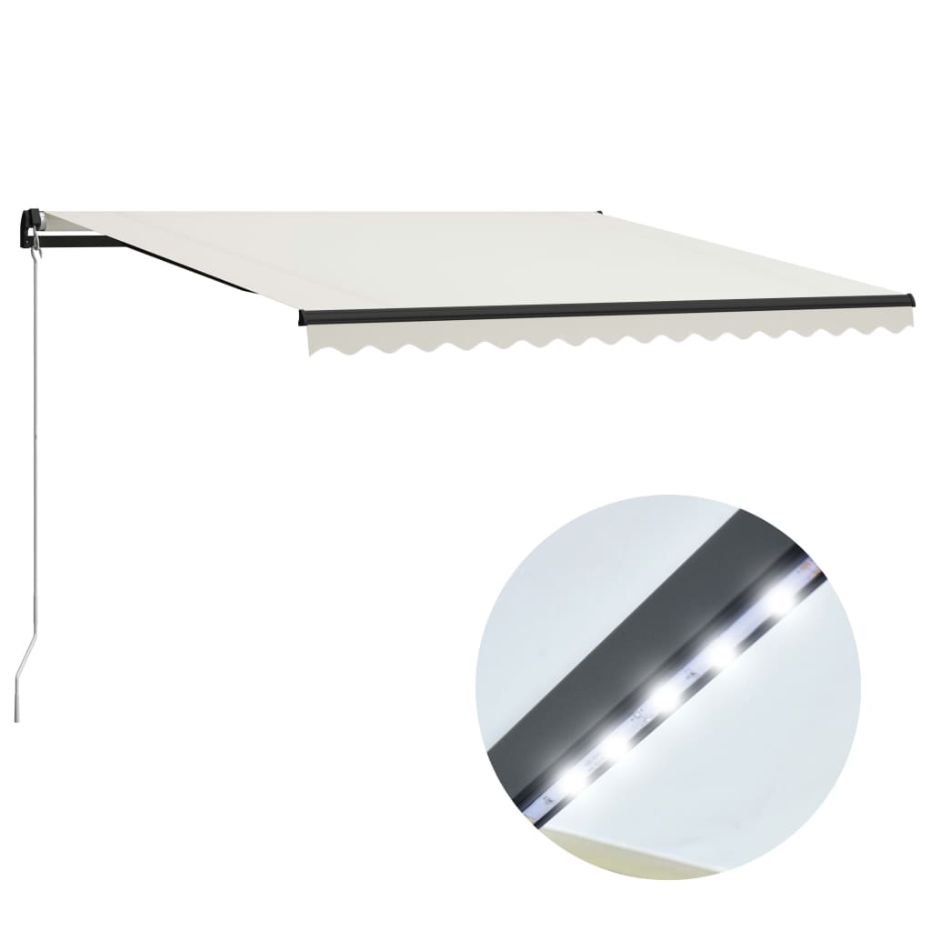 Copertină retractabilă manual cu LED, crem, 400 x 300 cm