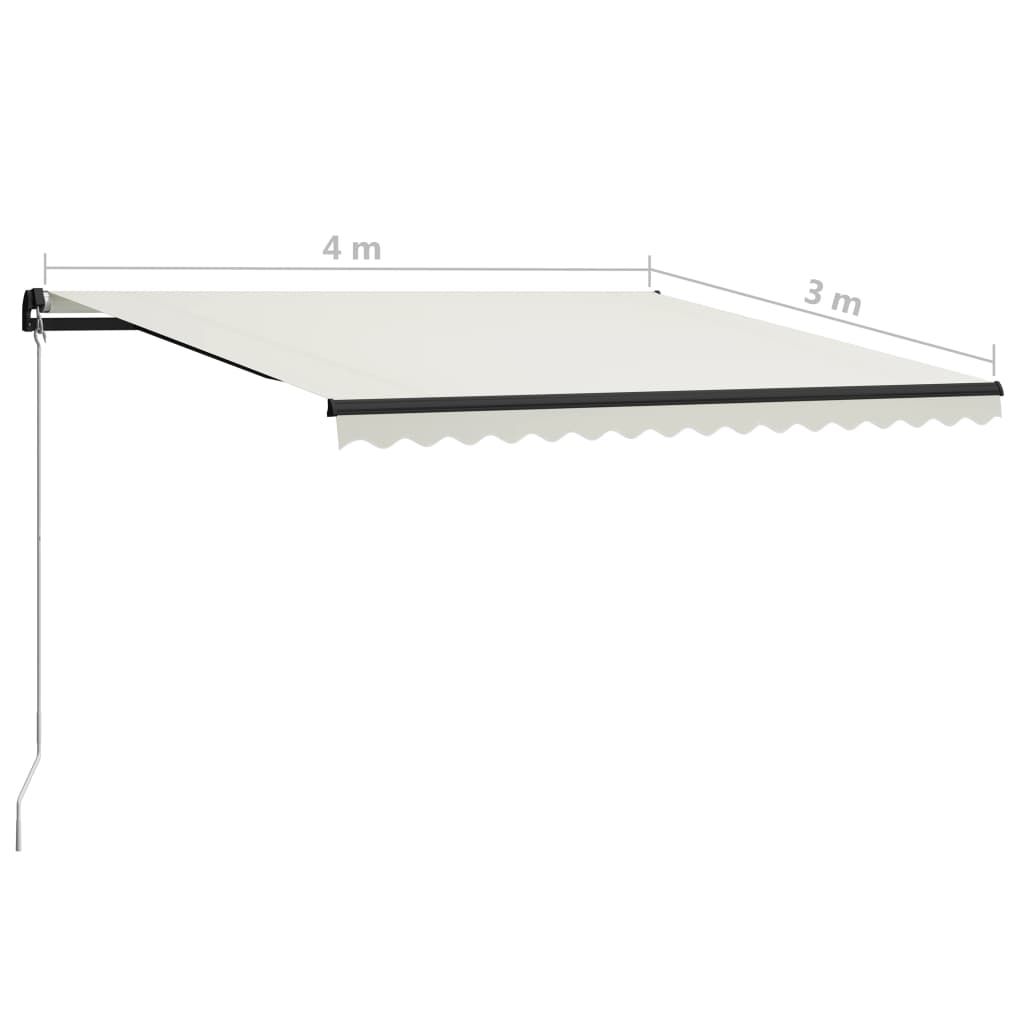 Copertină retractabilă manual cu LED, crem, 400 x 300 cm