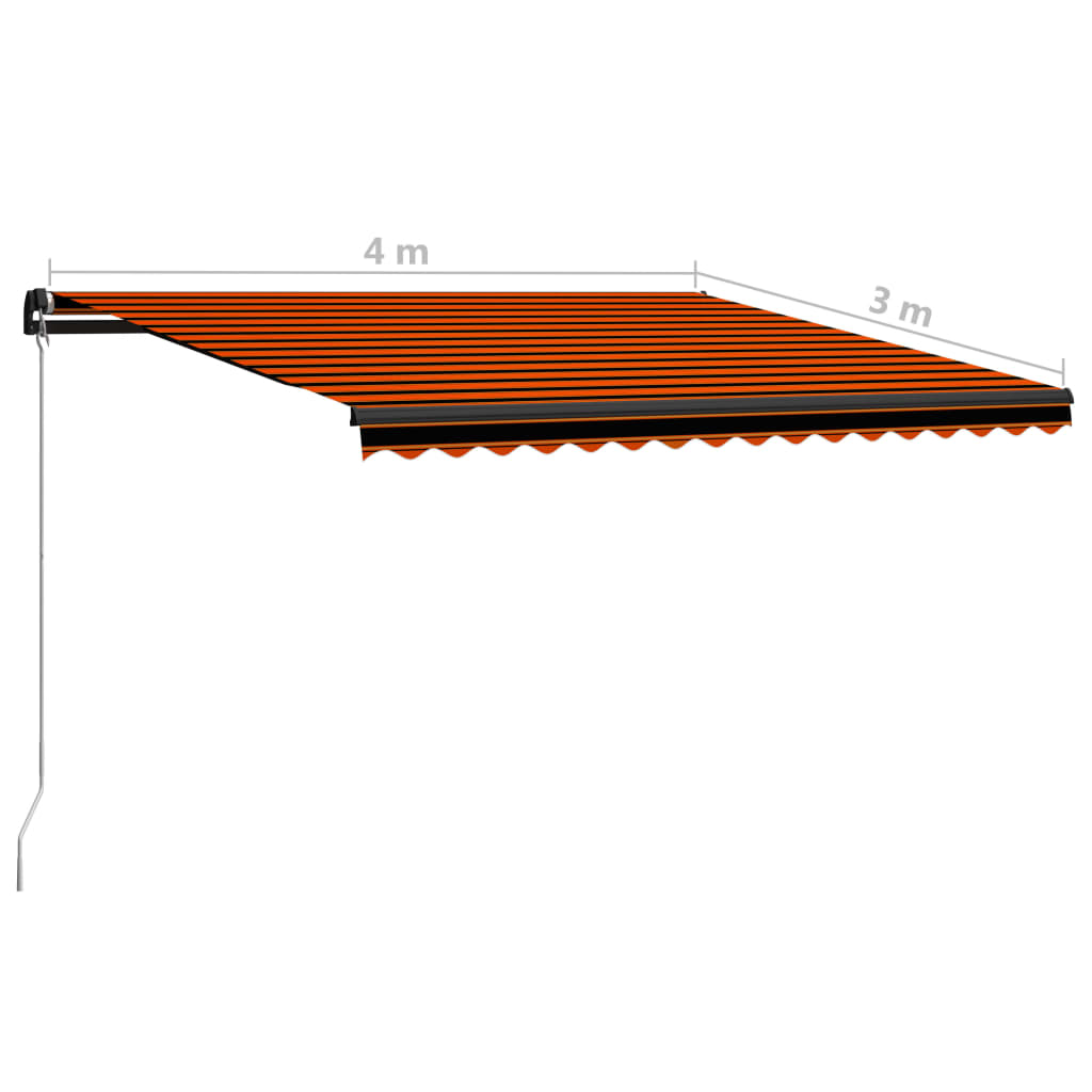 Copertină retractabilă manual, LED, portocaliu/maro, 400x300 cm