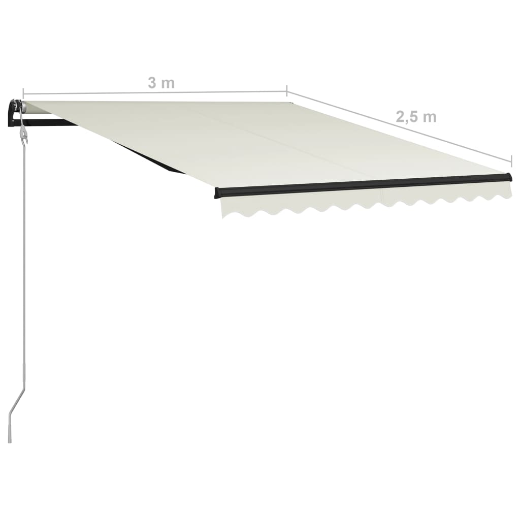 Copertină retractabilă cu senzor vânt & LED, crem, 300x250 cm