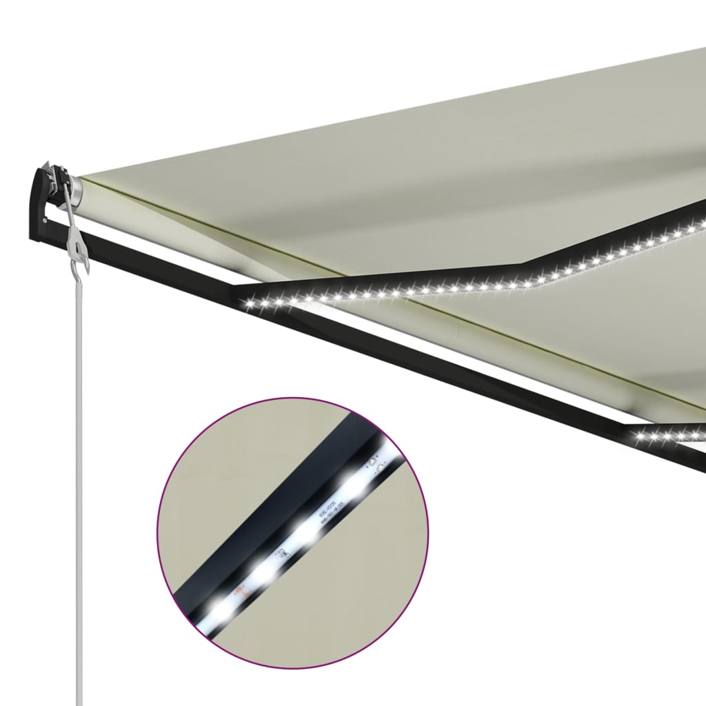 Copertină retractabilă cu senzor vânt & LED, crem, 300x250 cm