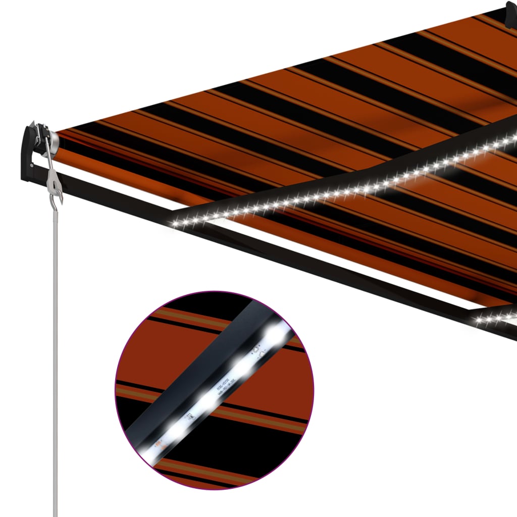 Copertină retractabilă senzor vânt & LED oranj/maro 450x300 cm