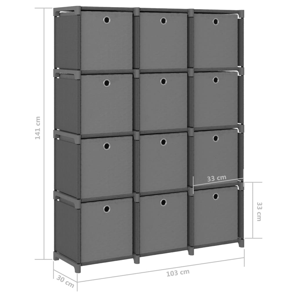 Raft expunere, 12 cuburi + cutii, gri, 103x30x141 cm, textil - Lando