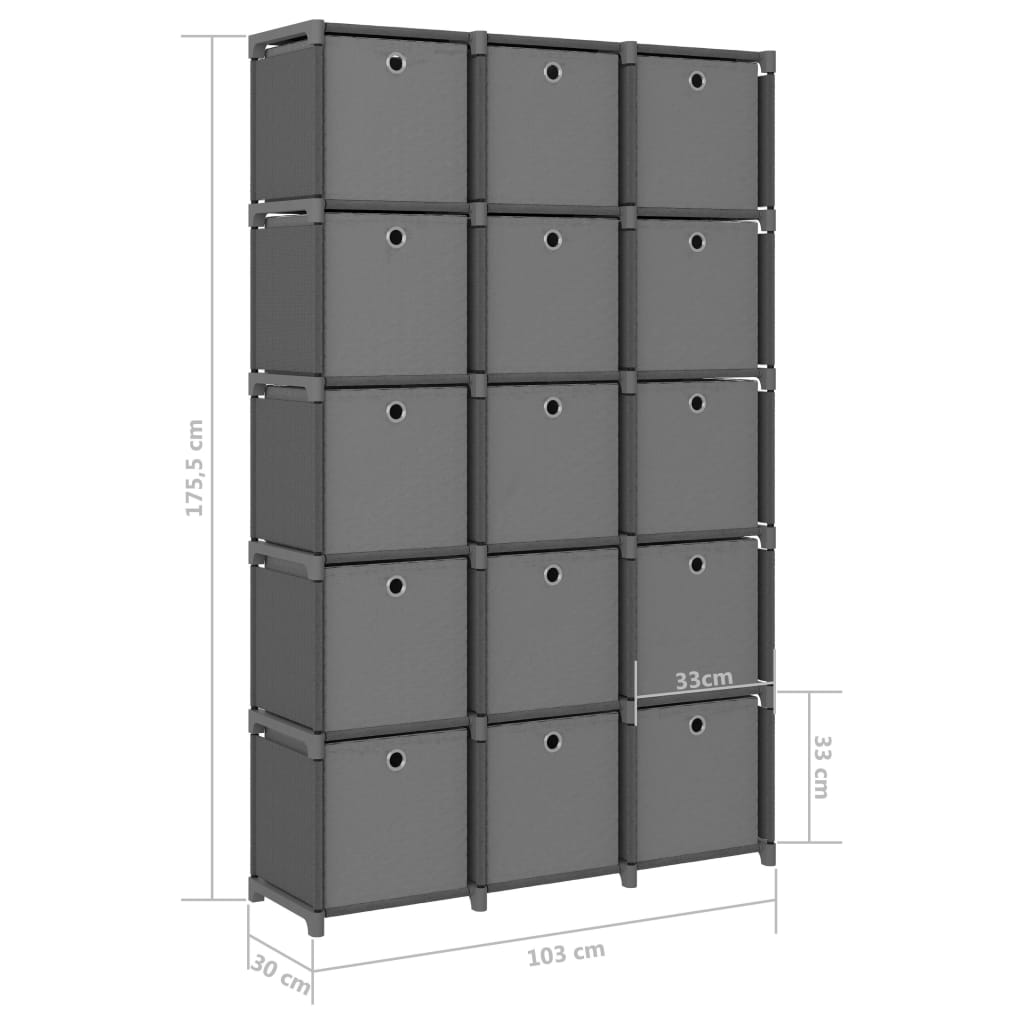 Raft expunere 15 cuburi, cutii, gri 103x30x175,5 cm, textil - Lando