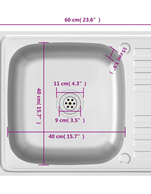 Încărcați imaginea în vizualizatorul Galerie, Chiuvetă bucătărie cu scurgător, argintiu 600x500x155 mm oțel
