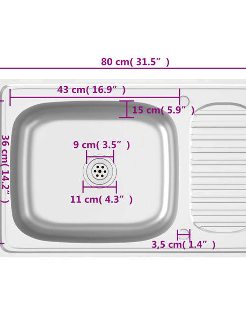 Încărcați imaginea în vizualizatorul Galerie, Chiuvetă bucătărie cu scurgător, argintiu 800x500x155 mm oțel
