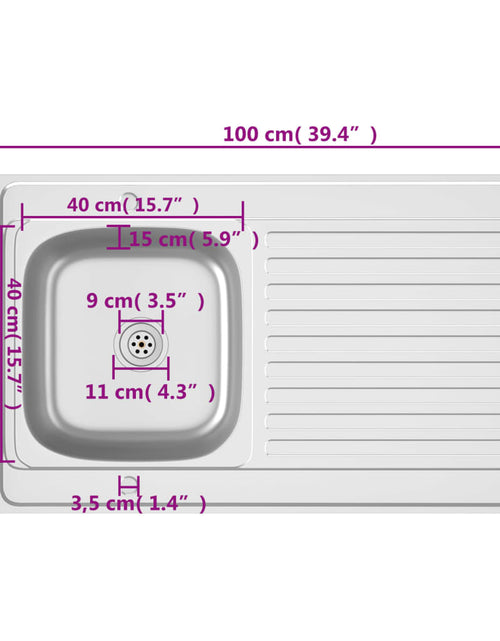 Încărcați imaginea în vizualizatorul Galerie, Chiuvetă bucătărie cu scurgător, argintiu, 1000x600x155 mm oțel
