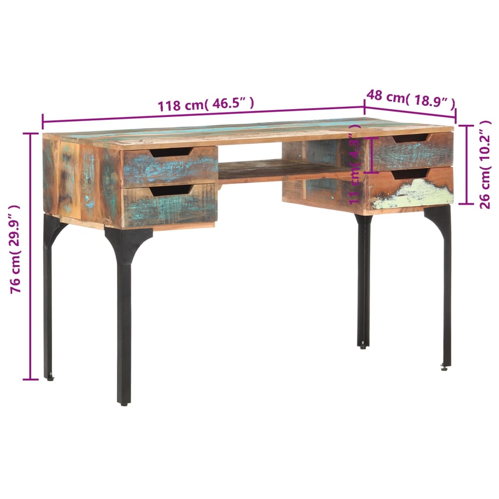 Birou, 118 x 48 x 75 cm, lemn masiv reciclat