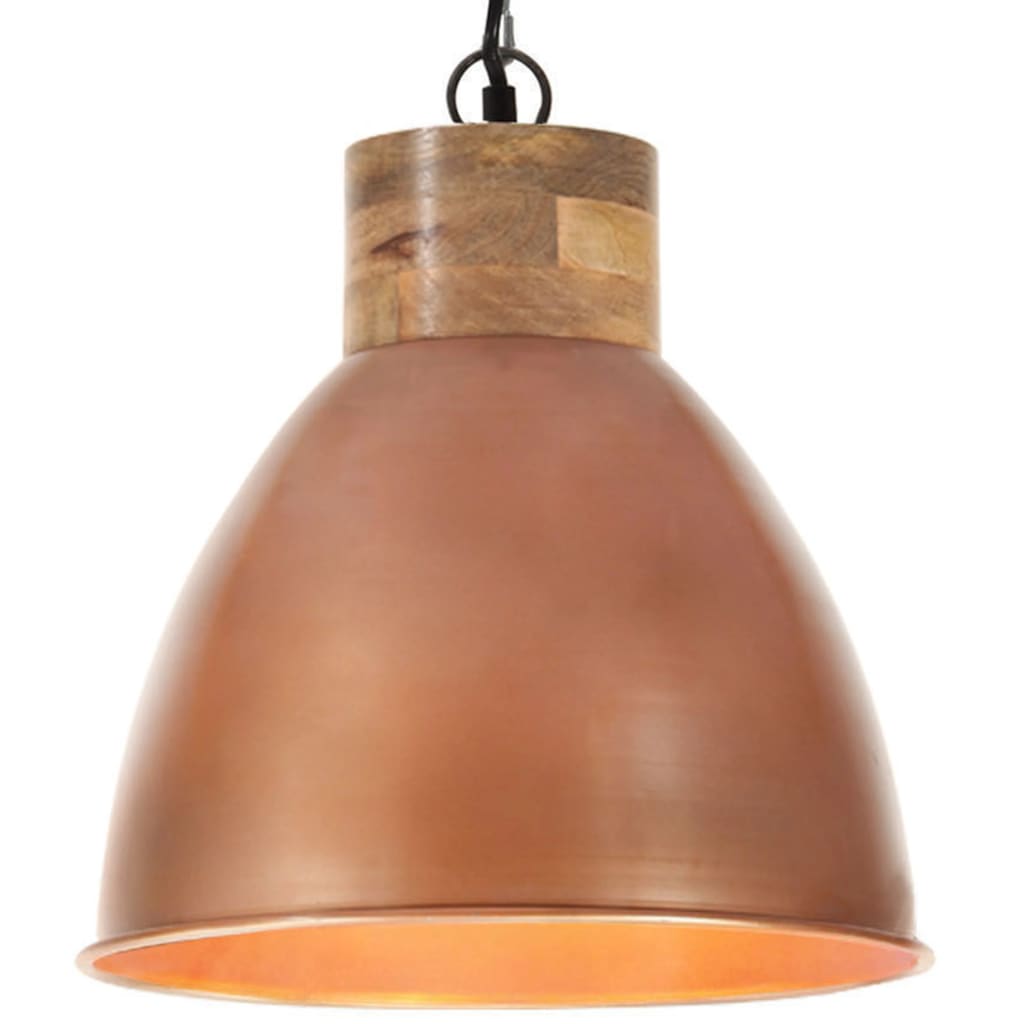 Lampă suspendată industrială arămiu 35 cm, lemn masiv&fier E27
