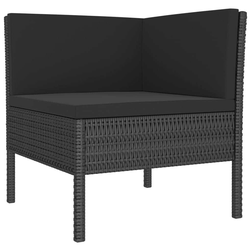 Set mobilier de grădină cu perne, 3 piese, negru, poliratan