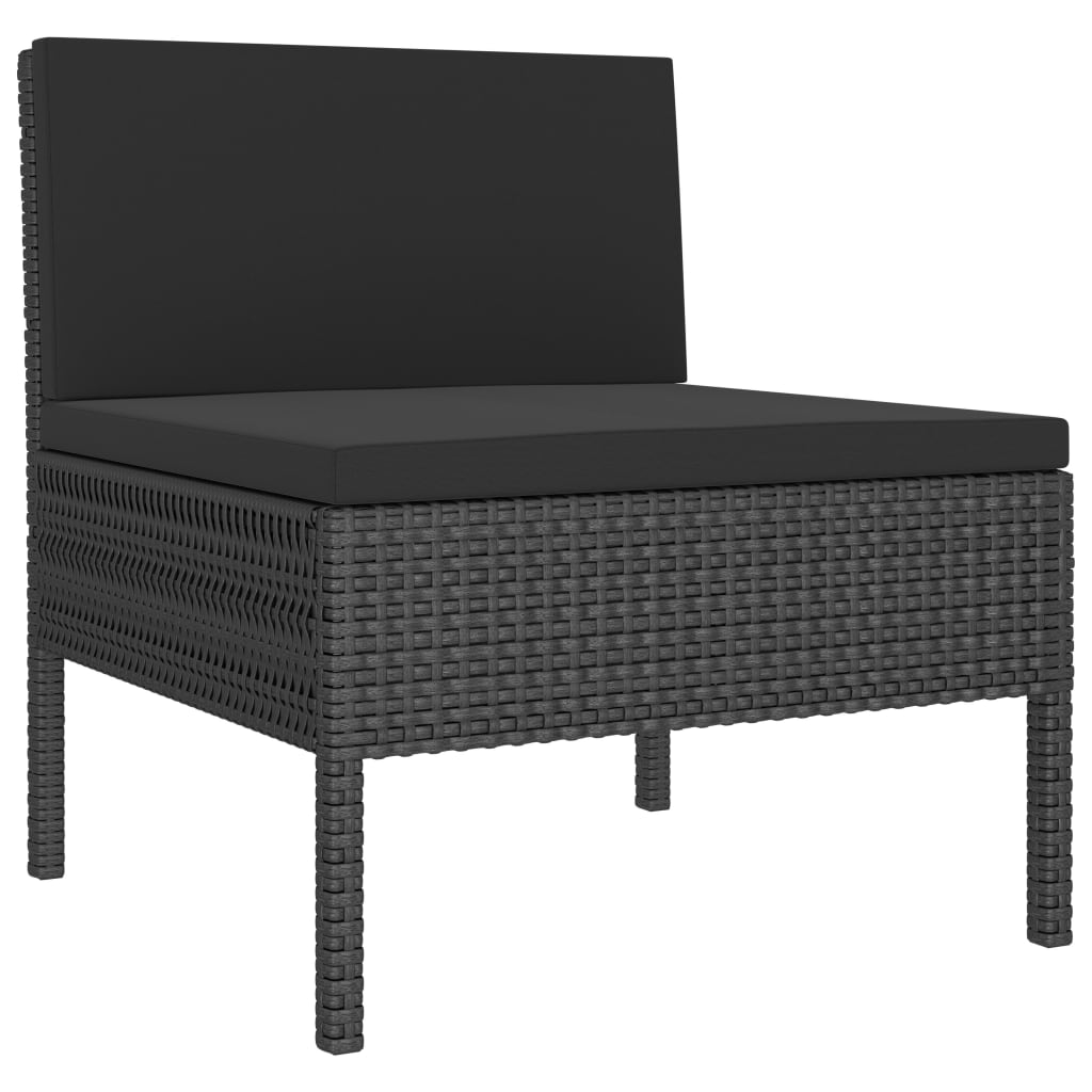 Set mobilier de grădină cu perne, 3 piese, negru, poliratan