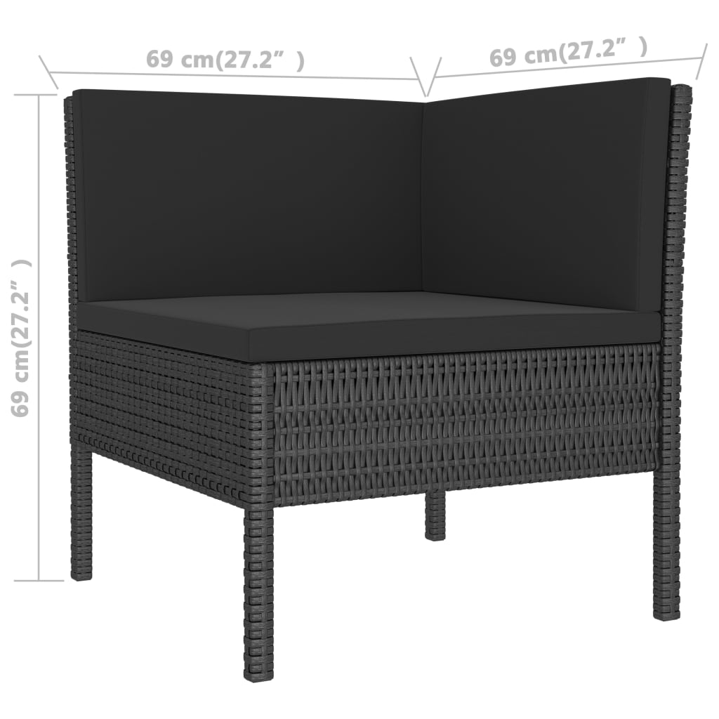 Set mobilier de grădină cu perne, 3 piese, negru, poliratan