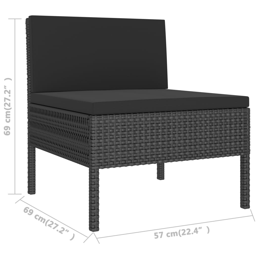 Set mobilier de grădină cu perne, 3 piese, negru, poliratan