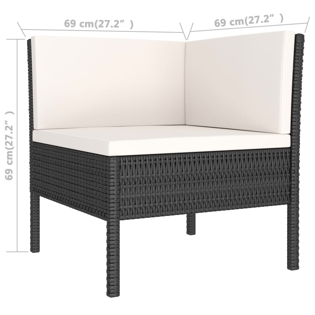 Set mobilier de grădină cu perne, 3 piese, negru, poliratan