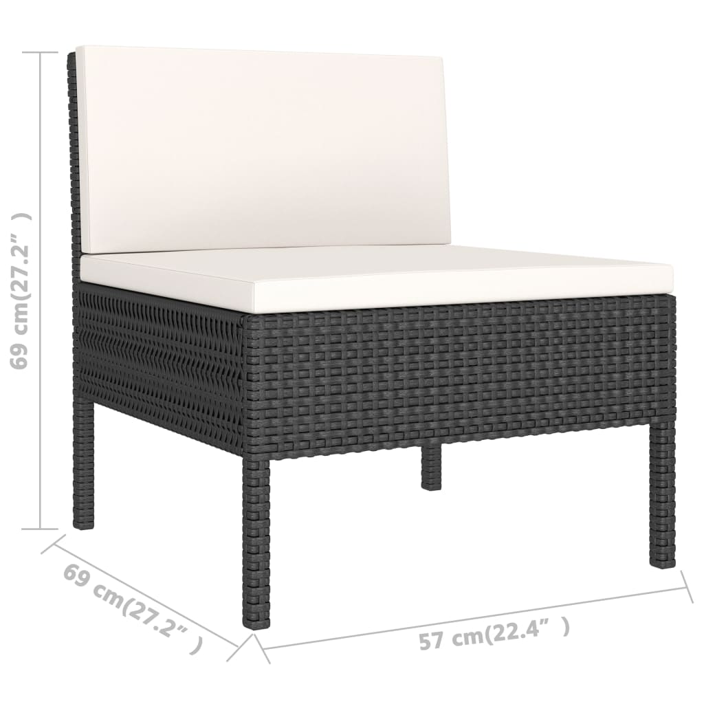 Set mobilier de grădină cu perne, 3 piese, negru, poliratan