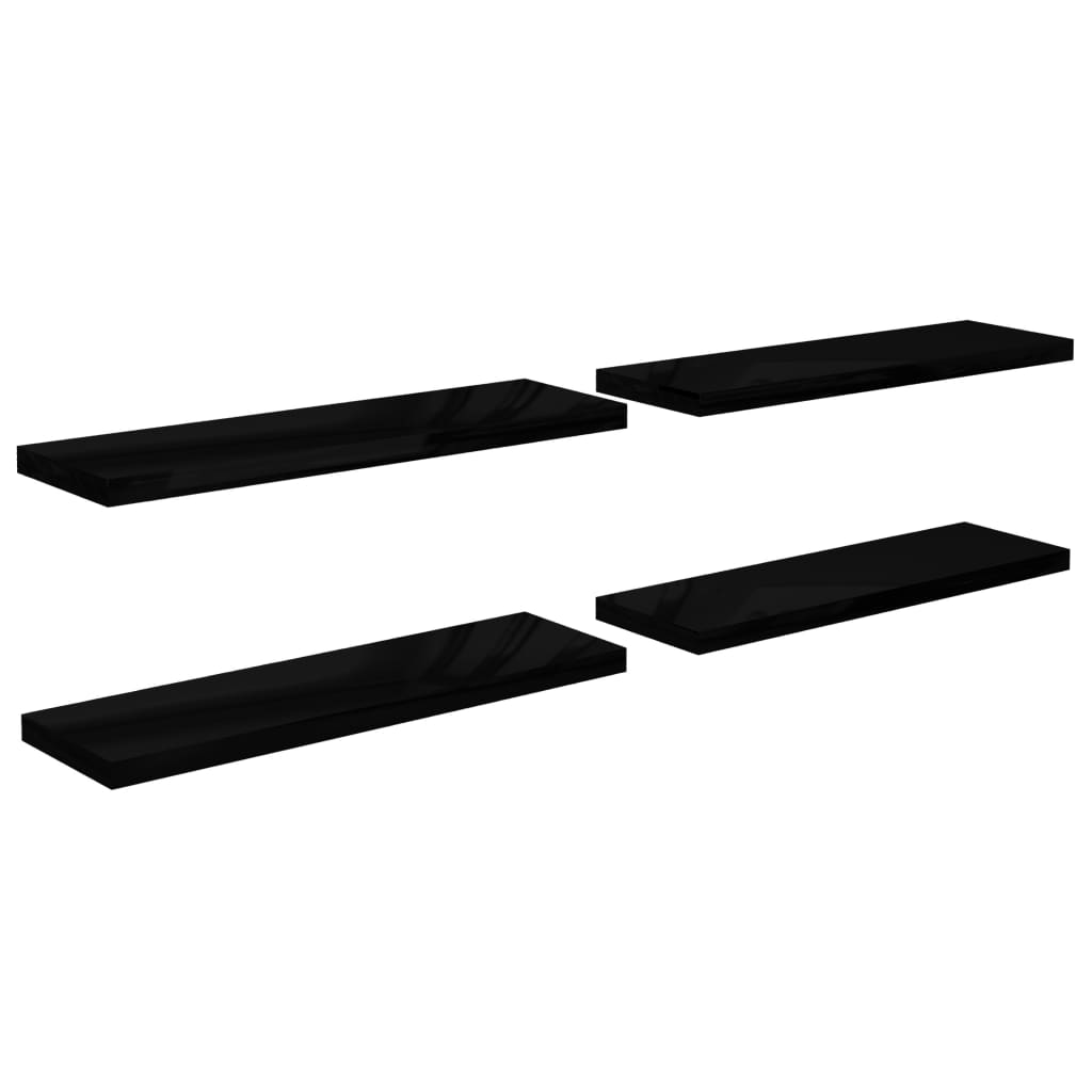 Rafturi de perete 4 buc. negru extralucios 120x23,5x3,8 cm MDF - Lando