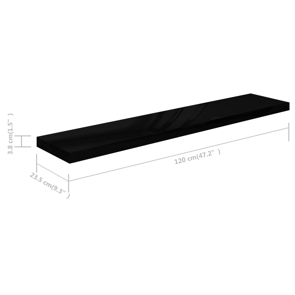 Rafturi de perete 4 buc. negru extralucios 120x23,5x3,8 cm MDF - Lando