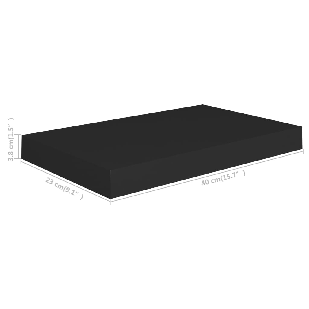 Raft de perete suspendat, negru, 40x23x3,8 cm, MDF - Lando