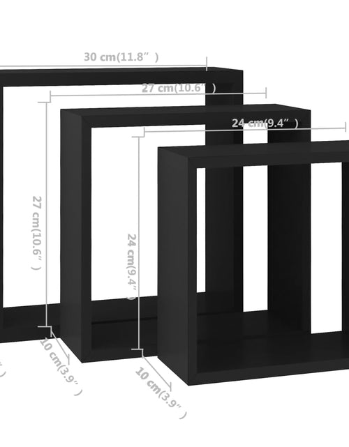Încărcați imaginea în vizualizatorul Galerie, Rafturi cub de perete, 3 buc., negru, MDF - Lando
