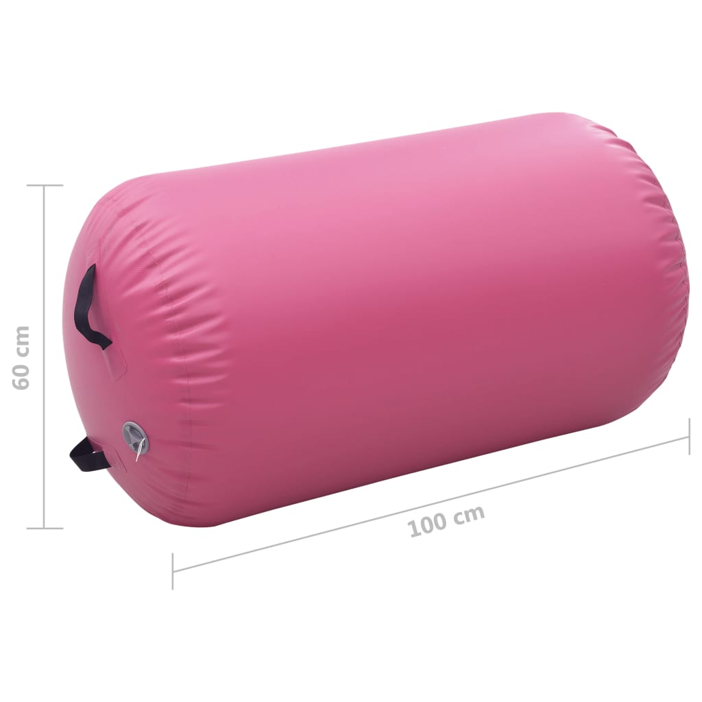 Rulou de gimnastică gonflabil cu pompă, roz, 100 x 60 cm, PVC