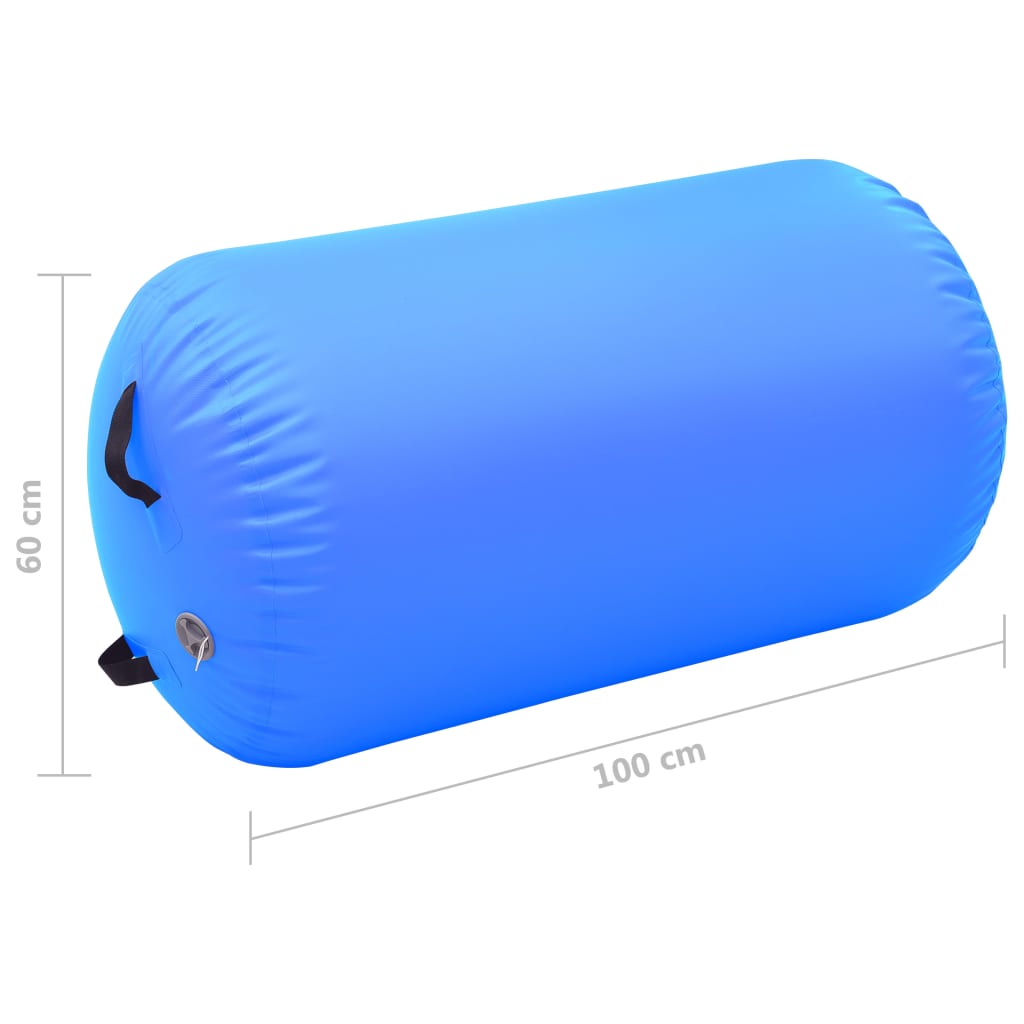 Rulou de gimnastică gonflabil cu pompă, albastru, 100x60 cm PVC