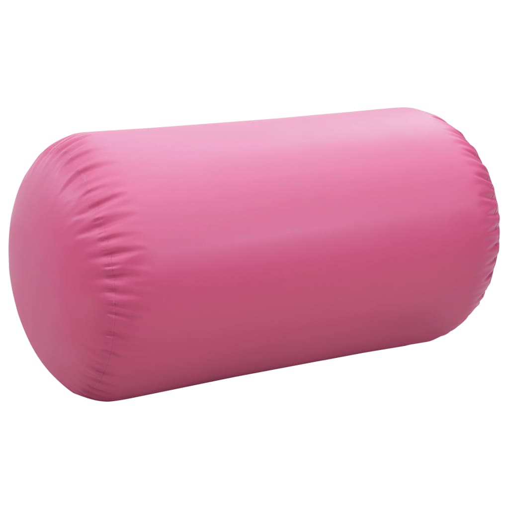 Rulou de gimnastică gonflabil cu pompă, roz, 120 x 75 cm, PVC