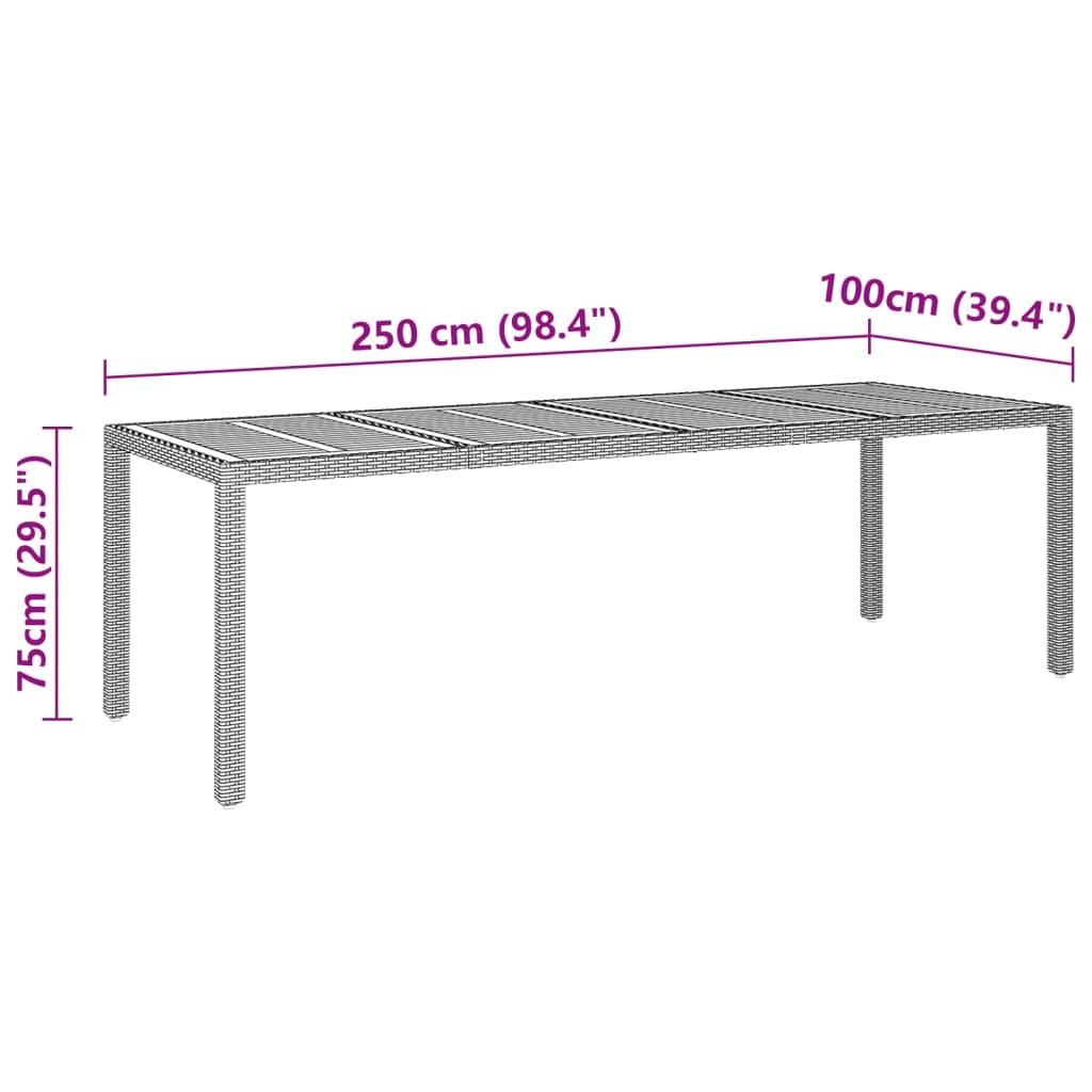 Masă de grădină gri 250x100x75 cm poliratan & lemn masiv acacia