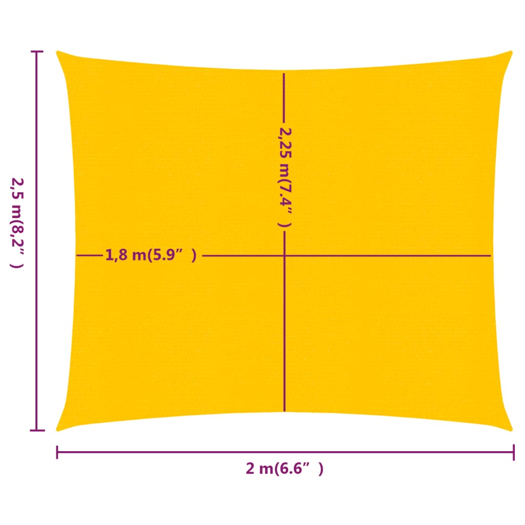 Pânză parasolar, galben dreptunghiular 2x2,5 m, HDPE, 160 g/m²