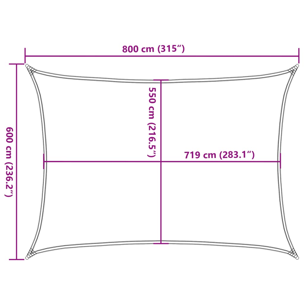 Pânză parasolar, galben dreptunghiular 6x8 m, HDPE, 160 g/m²