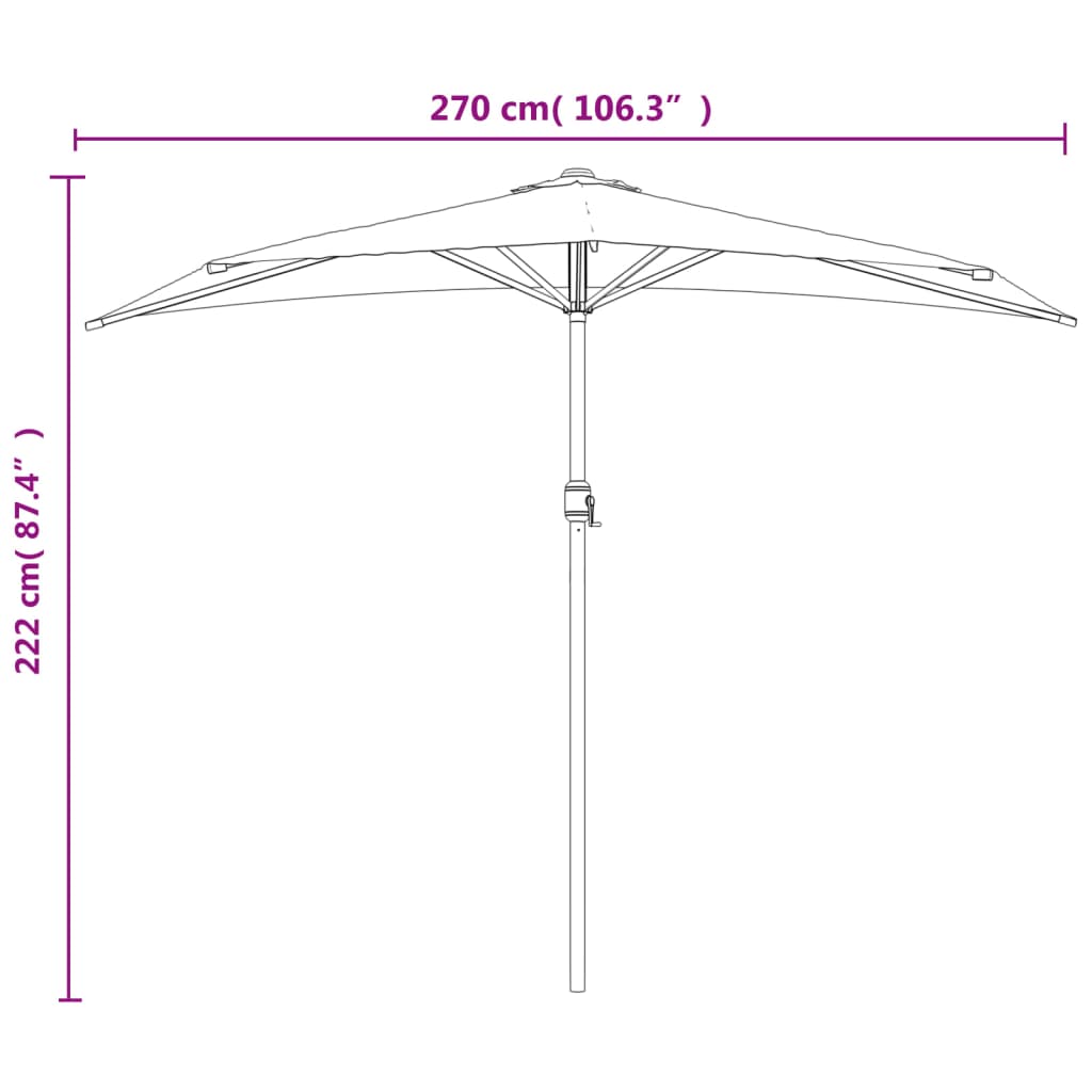 Umbrelă de balcon tijă aluminiu bordo 270x144x222 cm semirotund