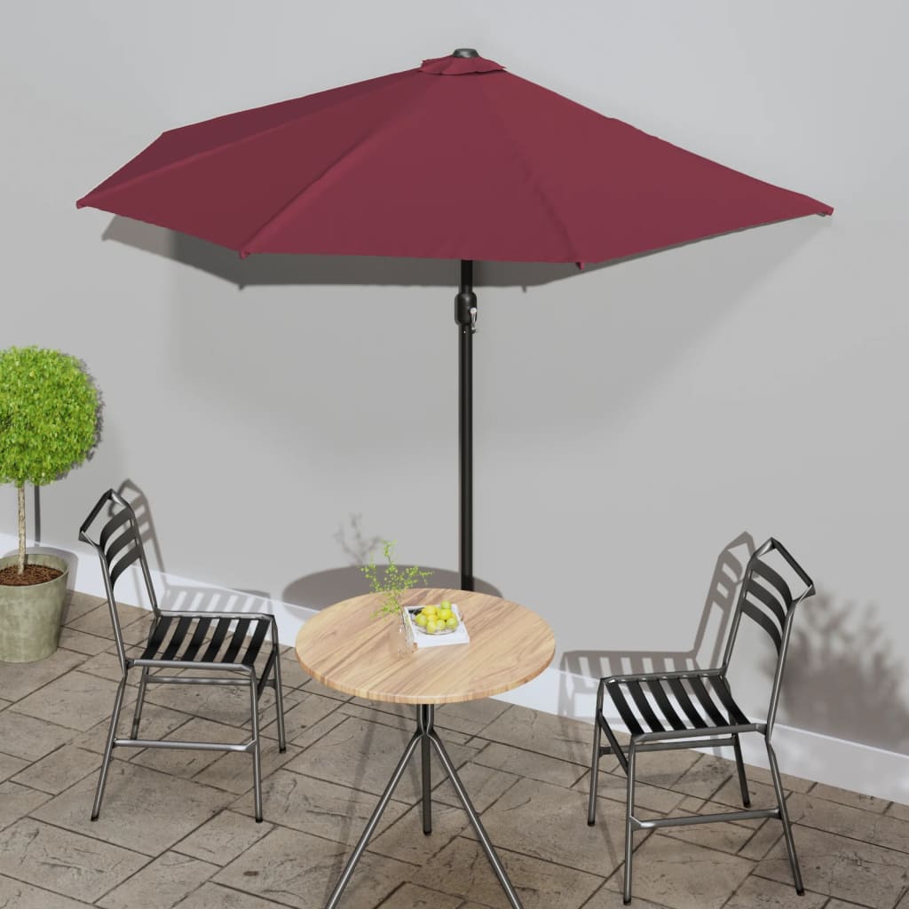 Umbrelă de balcon tijă aluminiu bordo 270x144x222 cm semirotund