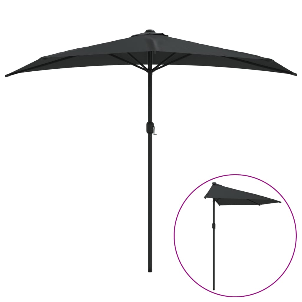 Umbrelă de balcon tijă aluminiu negru 270x144x222cm semicerc