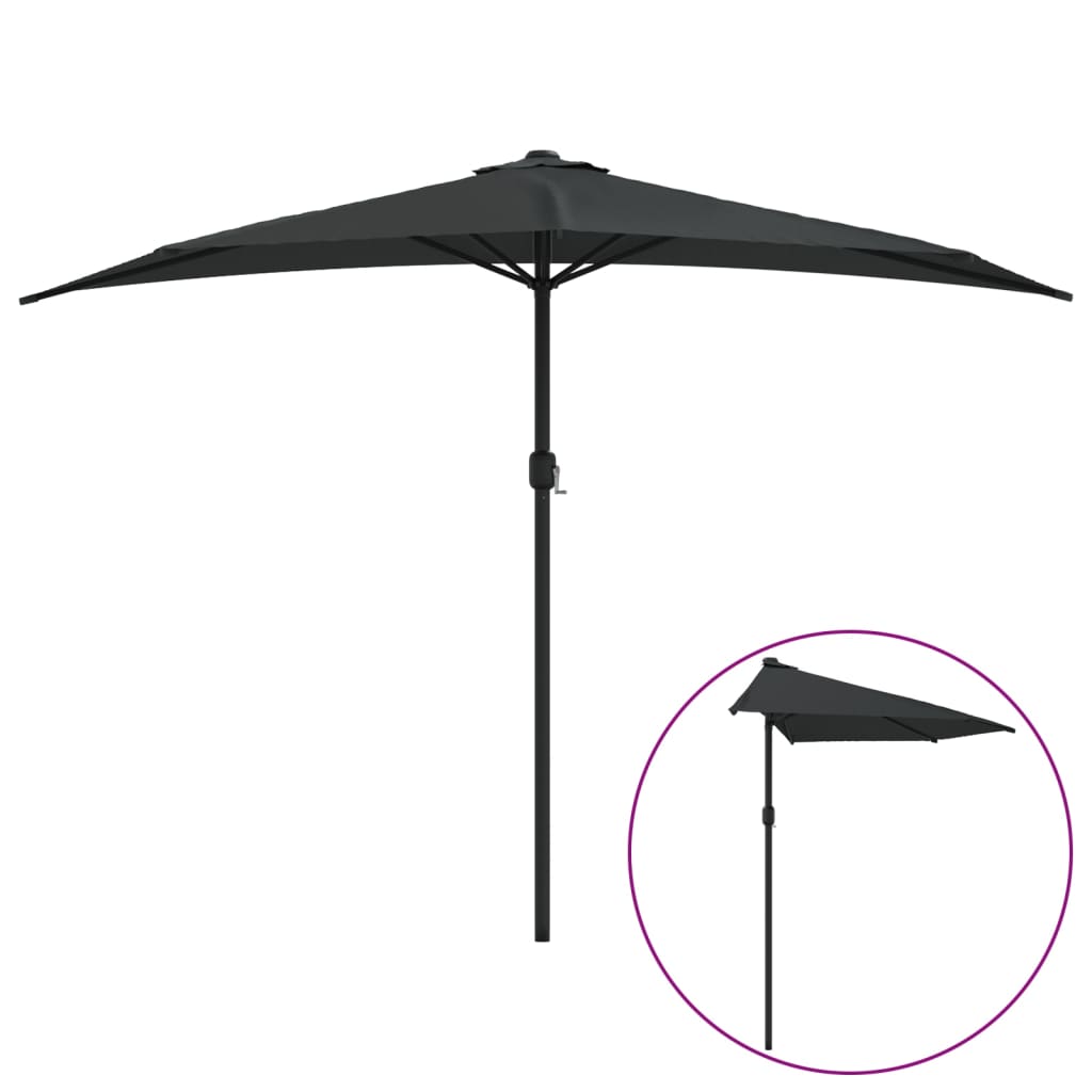 Umbrelă de balcon tijă aluminiu negru 300x155x223cm semirotund