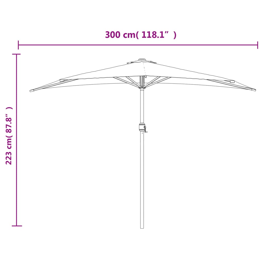 Umbrelă balcon, tijă aluminiu albastru 300x155x223cm semirotund