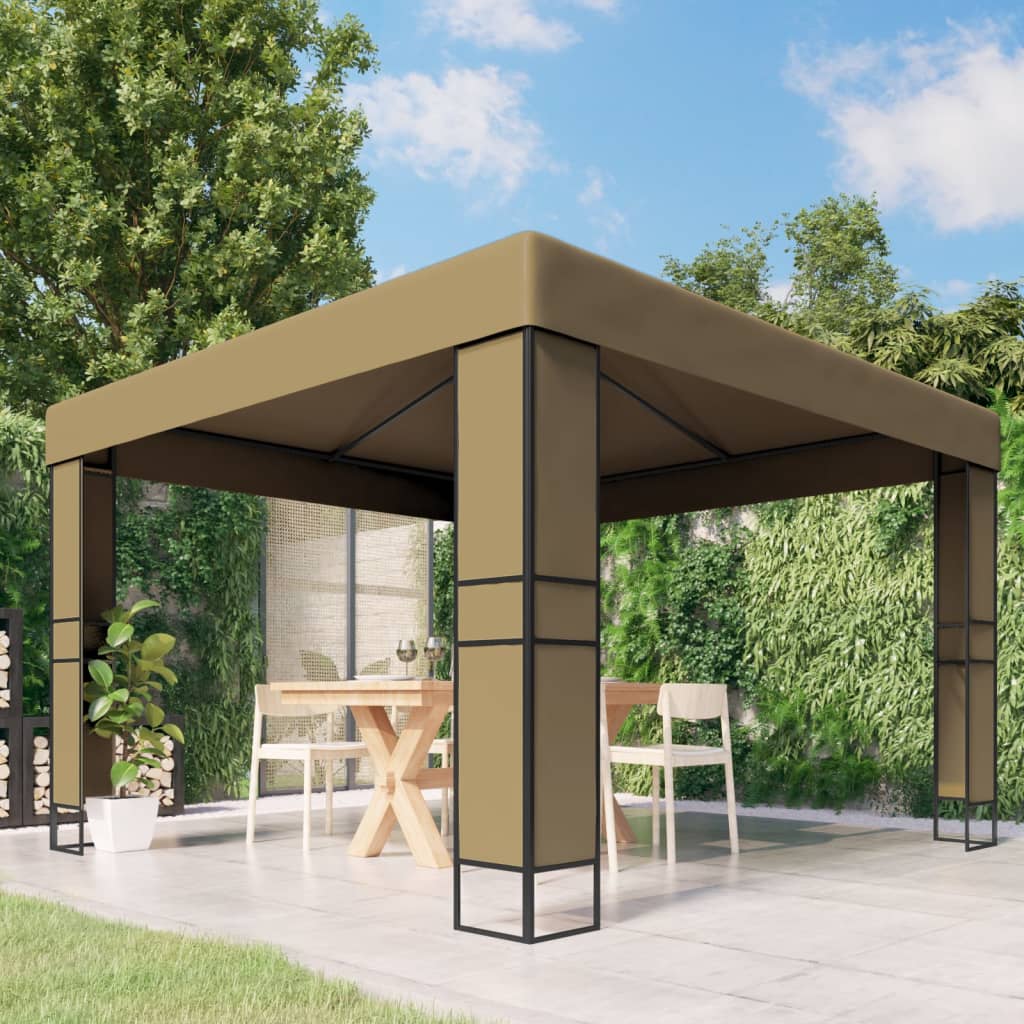 Pavilion cu acoperiș dublu, gri taupe, 3 x 3 x 2,7 m, 180 g/m²