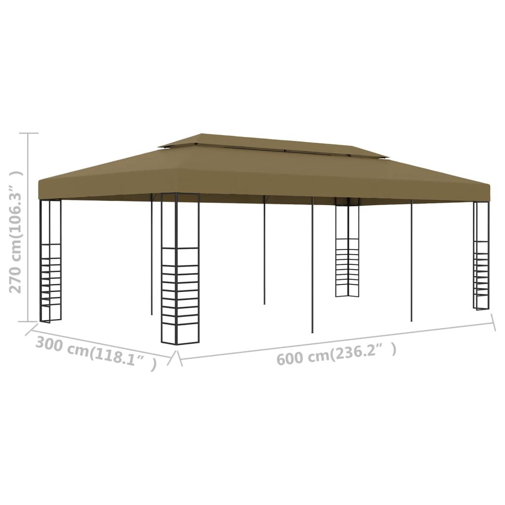 Pavilion de grădină, gri taupe, 6 x 3 x 2,7 m, 180 g/m²