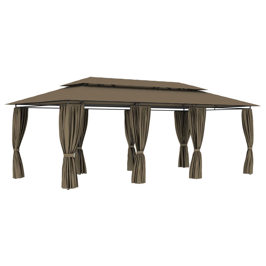 Pavilion cu perdele, gri taupe, 600 x 298 x 270 cm, 180 g/m²