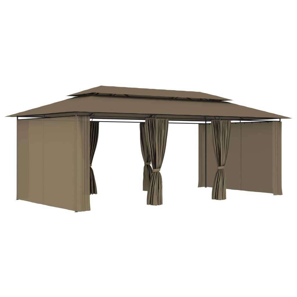 Pavilion cu perdele, gri taupe, 600 x 298 x 270 cm, 180 g/m²