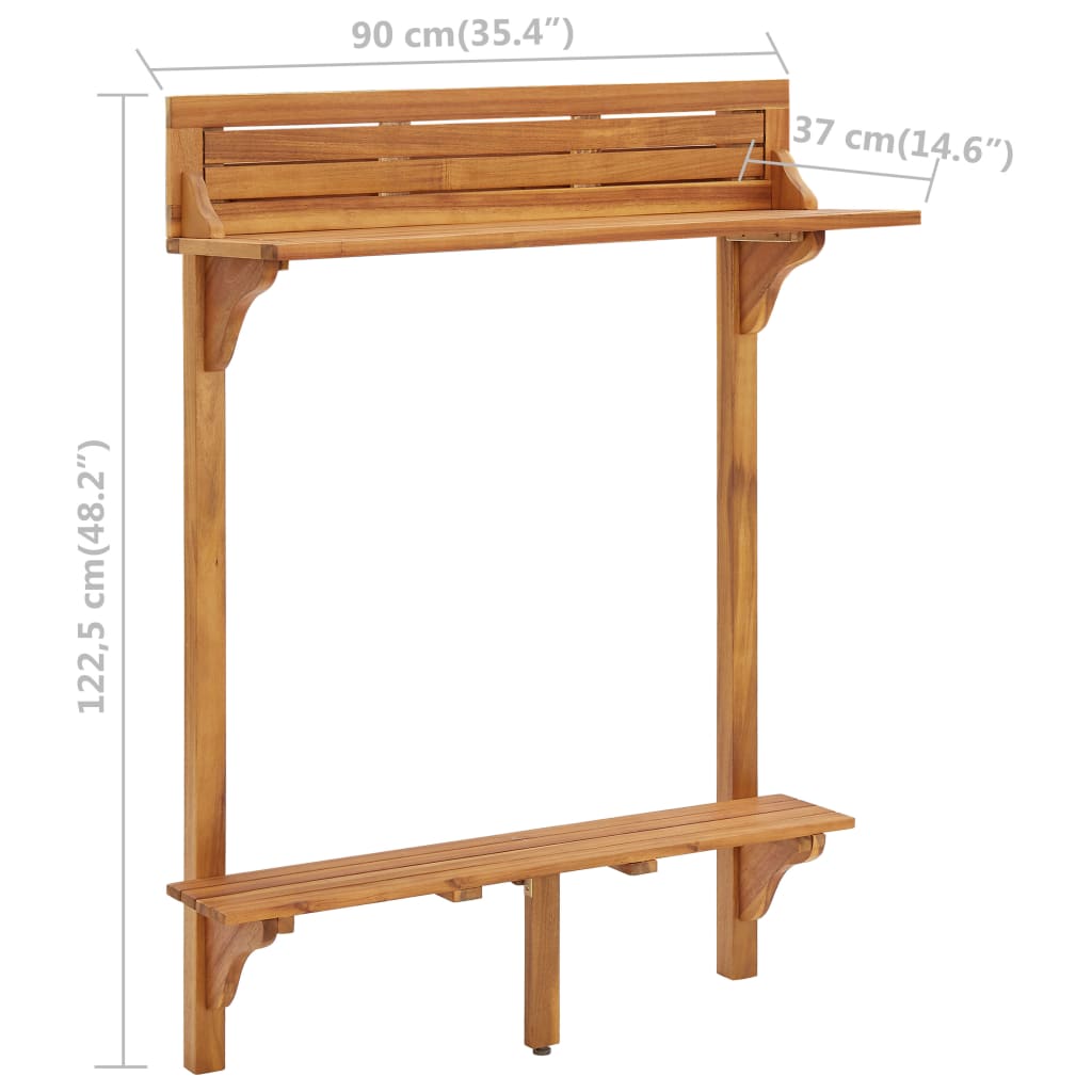 Masă de bar pentru balcon, 90x37x122,5 cm, lemn masiv de acacia