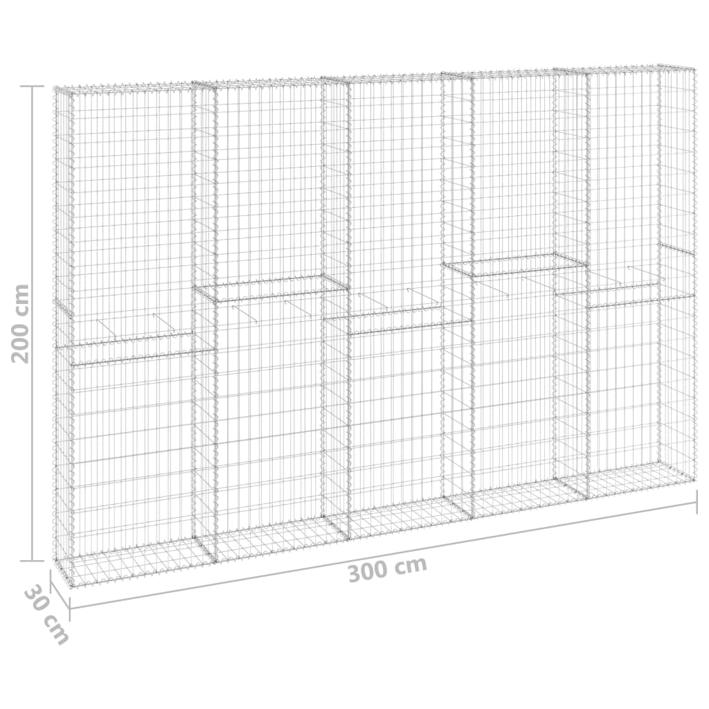 Perete gabion cu capace, 300 x 30 x 200 cm, oțel galvanizat