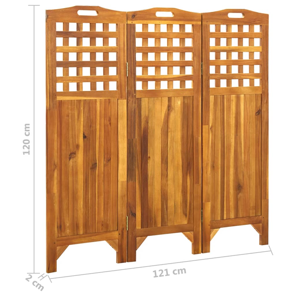 Paravan de cameră cu 3 panouri, 121x2x120 cm, lemn masiv acacia