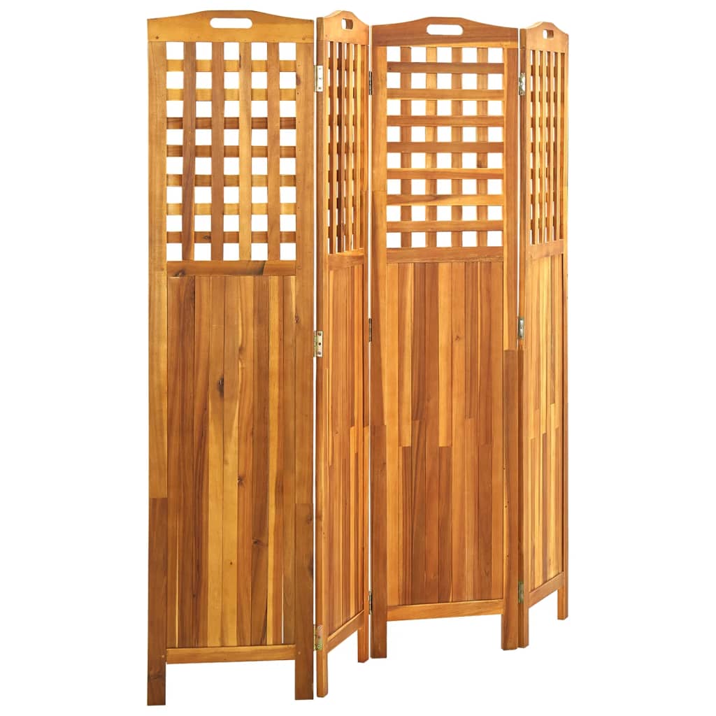 Paravan de cameră cu 4 panouri, 161x2x170 cm, lemn masiv acacia