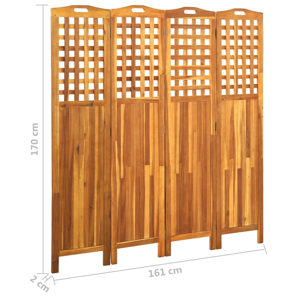 Paravan de cameră cu 4 panouri, 161x2x170 cm, lemn masiv acacia