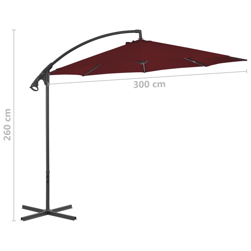 Umbrelă suspendată cu stâlp din oțel, roșu bordo, 300 cm