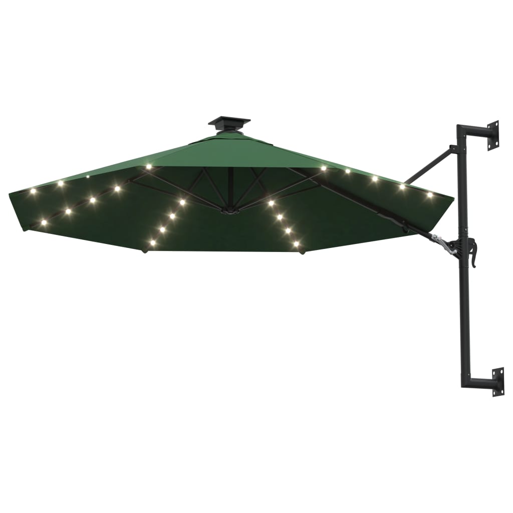 Umbrelă de soare montată pe perete cu LED-uri, verde, 300 cm