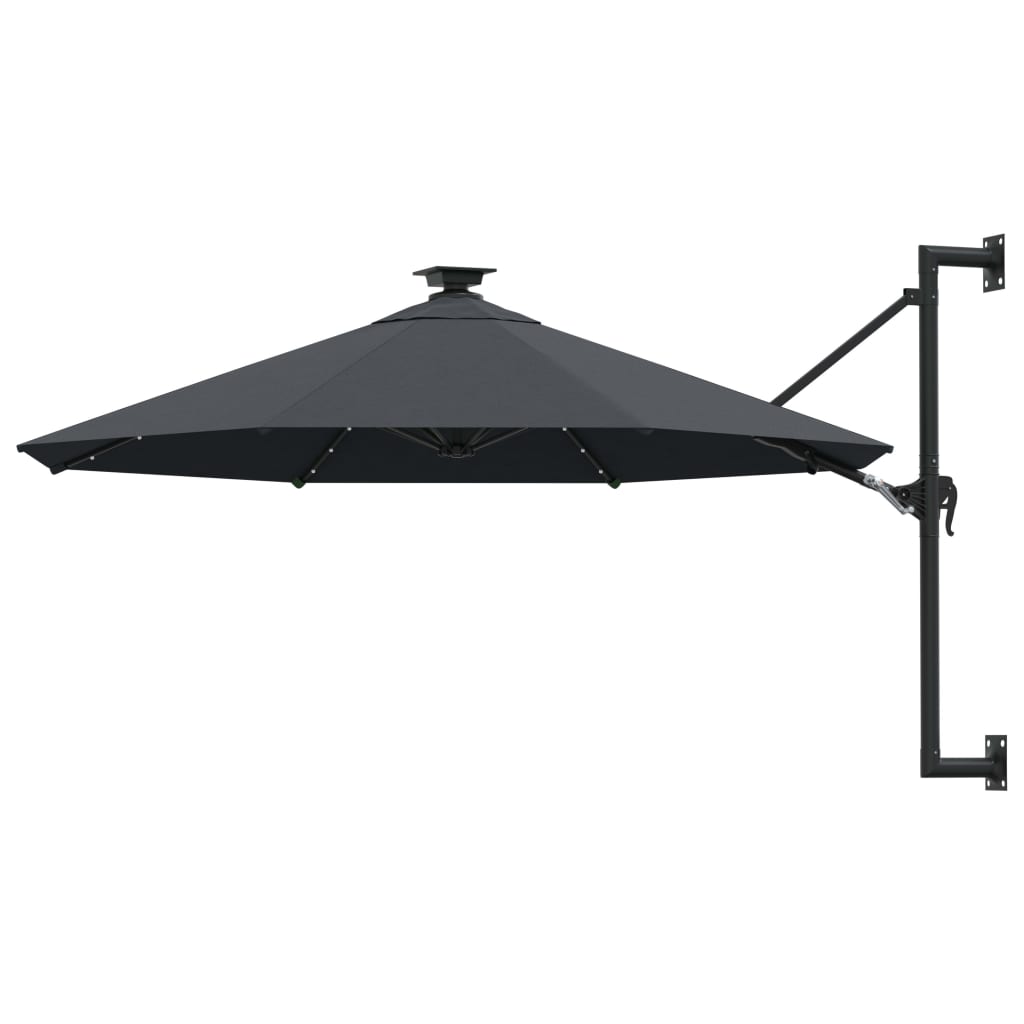 Umbrelă soare montaj pe perete LED stâlp metal antracit 300 cm