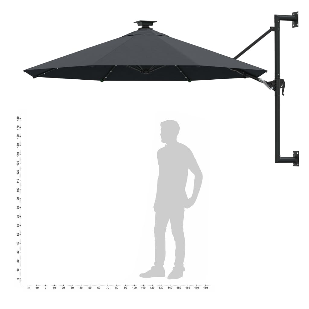 Umbrelă soare montaj pe perete LED stâlp metal antracit 300 cm